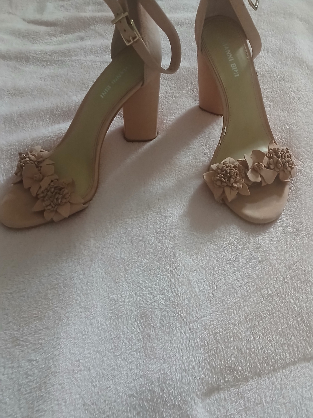 Gianni Bini Blush Floral Block Heel Sandals